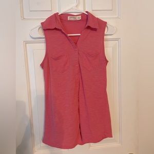 Pink collared button down tank top
